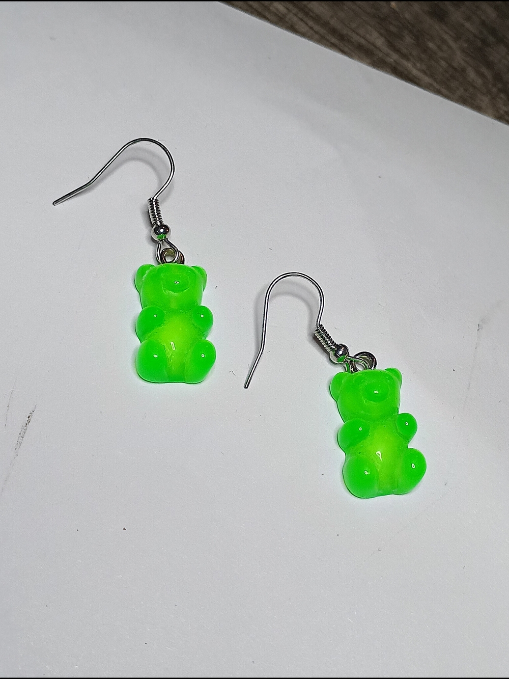 Neon Green Gummy Bear Dangle Earrings